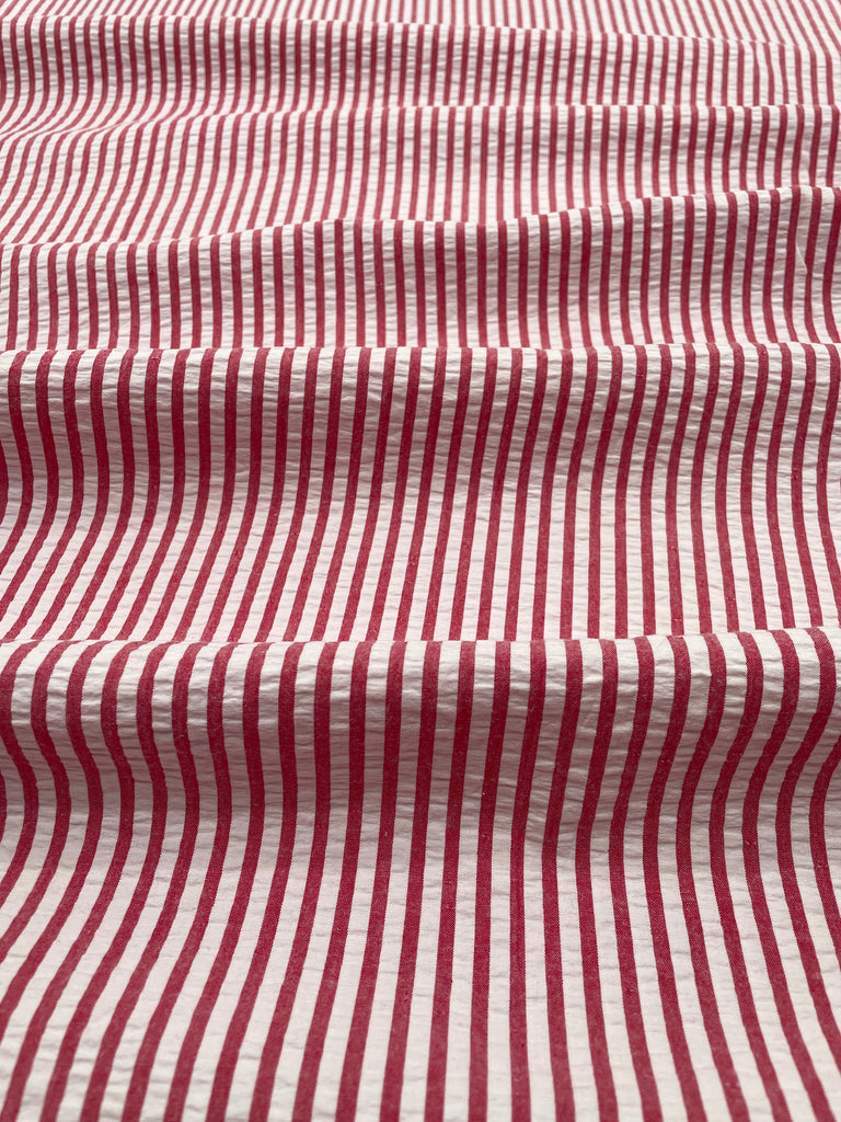 Red & White Stripe Seersucker 100% Cotton - Spechler-Vogel Fabric