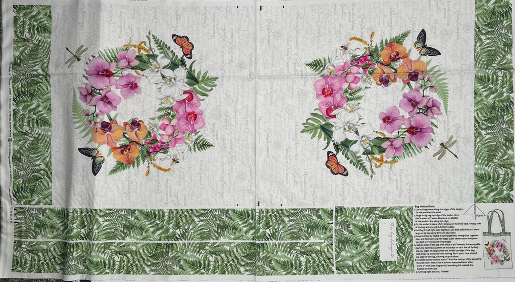 Orchids in Bloom Tote Bag 24"x45" Panel Northcott Cotton Fabric