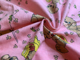 Pink Precious Moments Bears Cotton Flannel Fabric Vintage 90's OOP