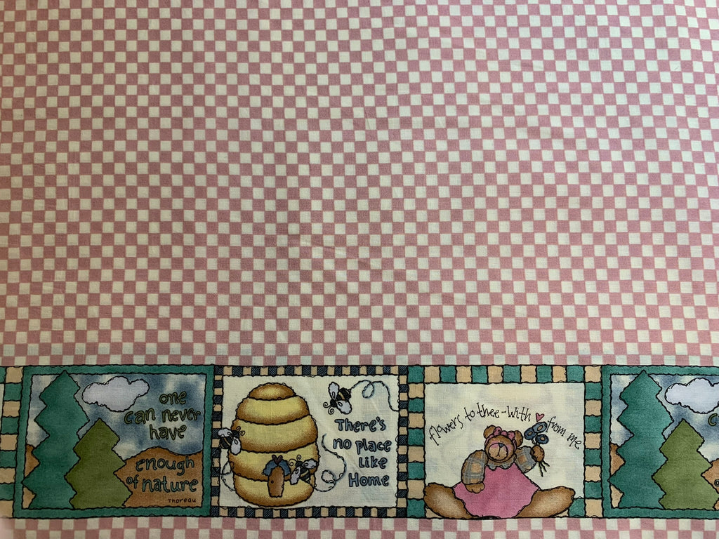 Bees & Bears Pink Checkered Cotton Fabric Vintage 90's OOP Moda