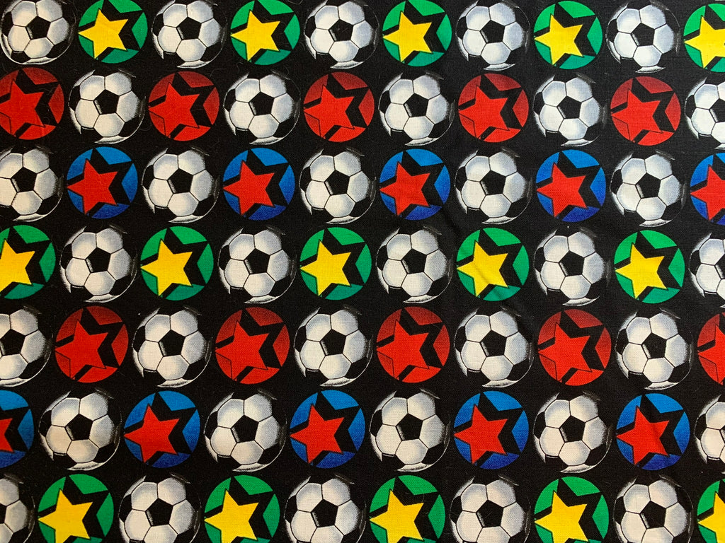 Black with Soccer Balls Cotton Fabric Vintage 90's OOP by Timeless Treasures