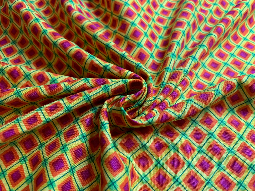 Yellow & Pink Diamonds Cotton Fabric Vintage 90's OOP by SSI