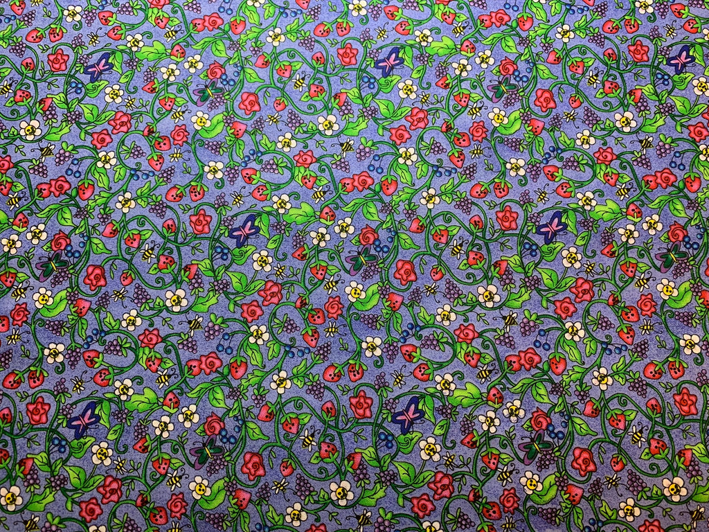 Strawberry Butterfly Vine Cotton Fabric Vintage 90's OOP by SSI