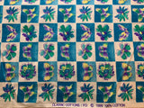 Turquoise Flowers & Butterflies Cotton Fabric Vintage 90's OOP Classic Cottons