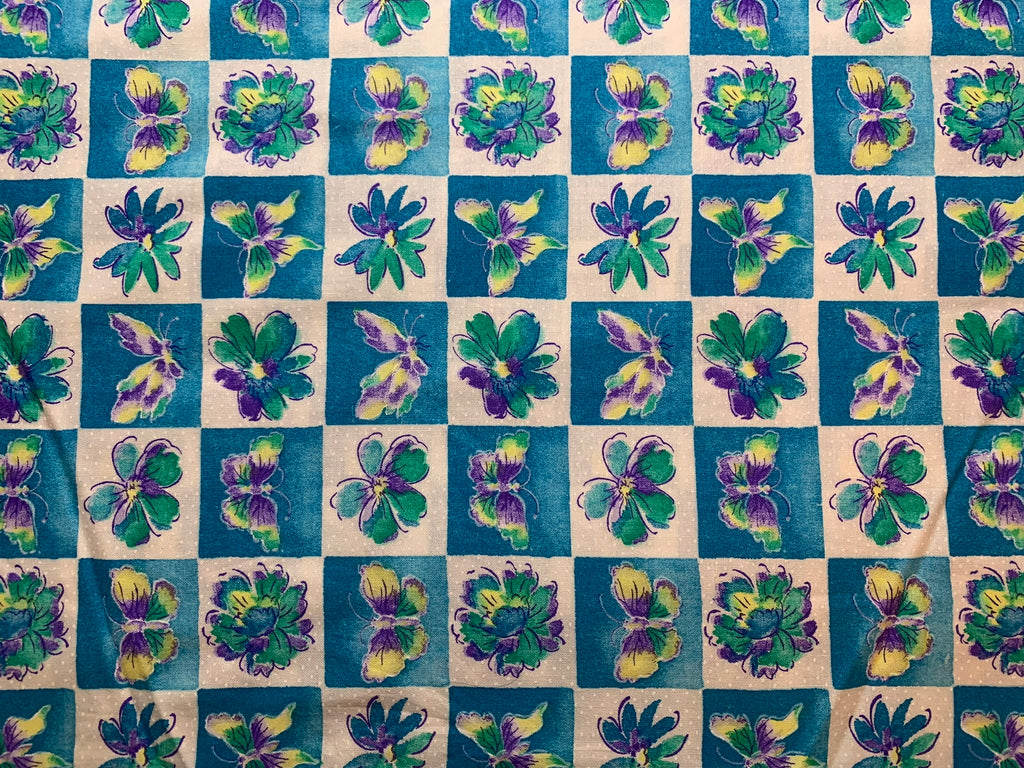 Turquoise Flowers & Butterflies Cotton Fabric Vintage 90's OOP Classic Cottons