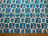 Turquoise Flowers & Butterflies Cotton Fabric Vintage 90's OOP Classic Cottons