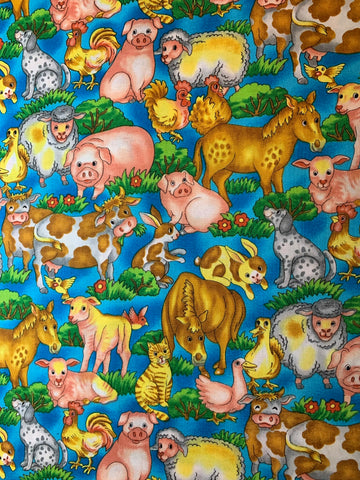 Giggles Farm Animals Cotton Fabric Vintage 90's OOP Hoffman