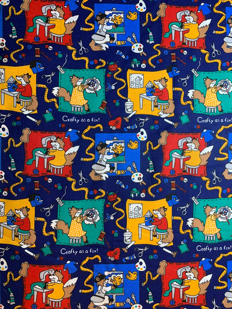 Crafty As A Fox Cotton Fabric Vintage 90's OOP Crafty Cottons