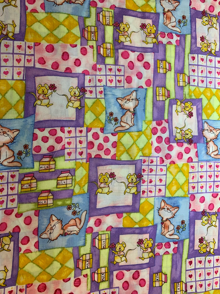 Purrfect Kitties Cotton Fabric Vintage 90's OOP Fabri-Quilt