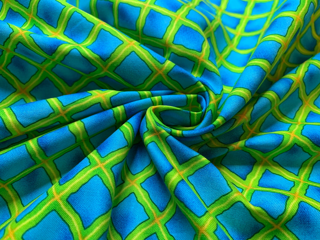 Green & Turquoise Blue Diamonds Cotton Fabric Vintage 90's OOP by SSI