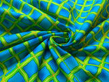 Green & Turquoise Blue Diamonds Cotton Fabric Vintage 90's OOP by SSI