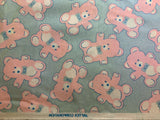 Pink Teddy Bears on Blue Cotton Flannel Fabric Vintage 90's OOP