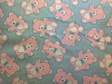 Pink Teddy Bears on Blue Cotton Flannel Fabric Vintage 90's OOP