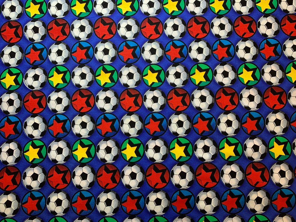 Blue with Soccer Balls Cotton Fabric Vintage 90's OOP by Timeless Treasures