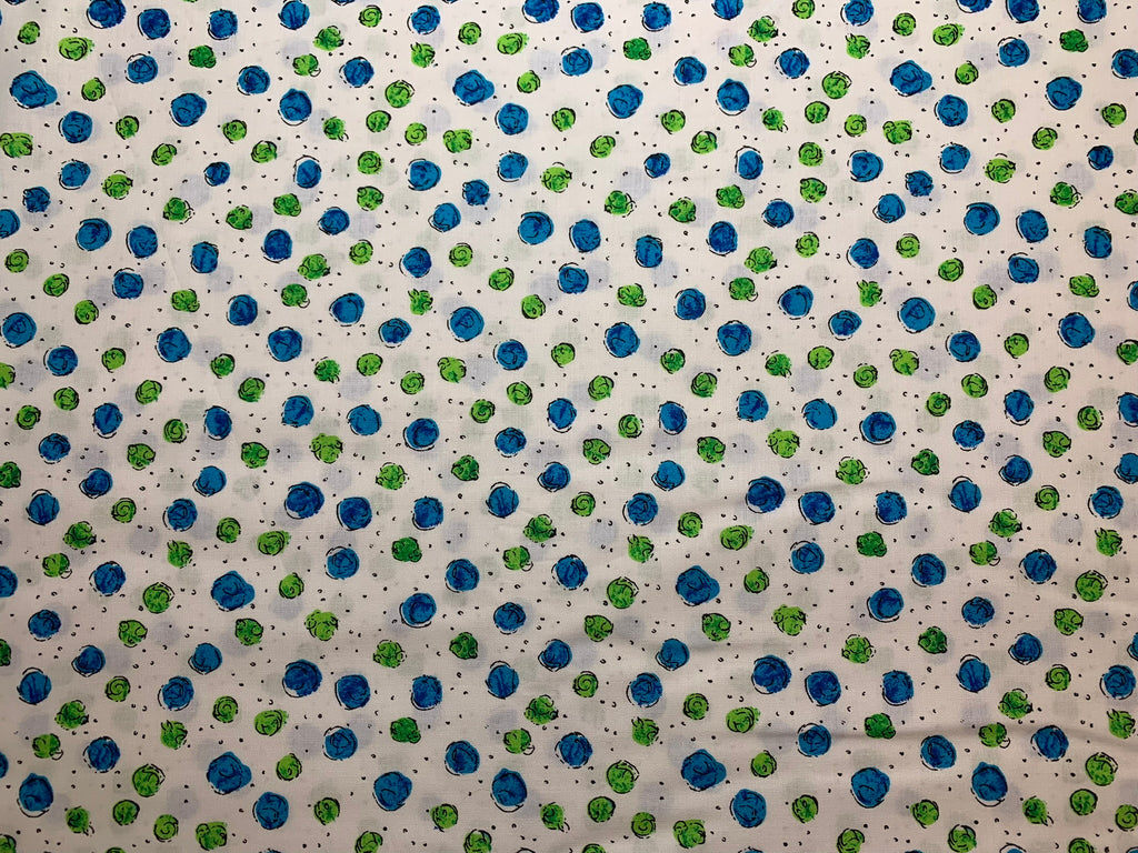 Blue & Green Dots Zippitty Zoo Da Cotton Fabric Vintage 90's OOP by SSI