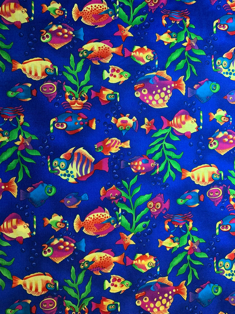 Snorkel Ocean Fish Cotton Fabric Vintage 90's OOP by Hoffman