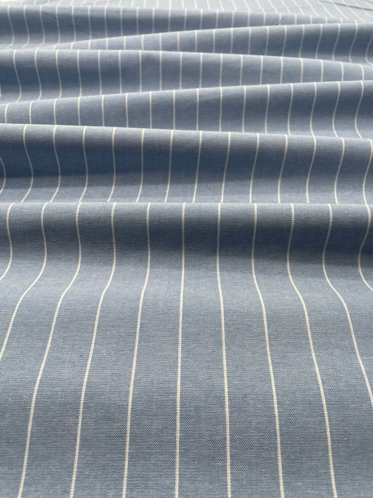 Blue & White Stripe 100% Cotton Chambray Fabric