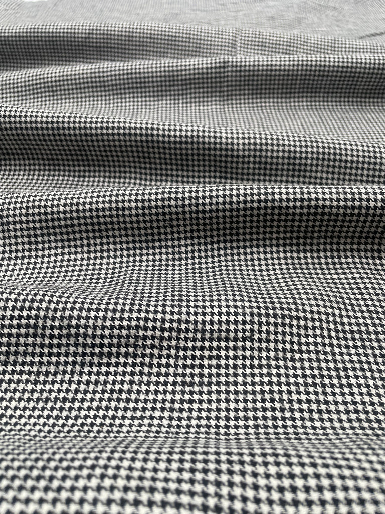 Black & White Small Houndstooth - 100% Rayon Challis Fabric