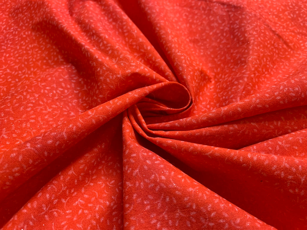 Tiny Leaves Glitter Red Cotton Fabric Vintage 90's OOP Blank Textiles