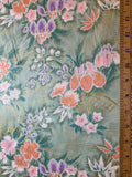 Sage & Peach Iris Floral Cotton Sateen Fabric Vintage 90's OOP