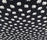 White Elephants on Black - 100% Rayon Challis Fabric