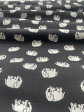 White Elephants on Black - 100% Rayon Challis Fabric