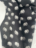 White Elephants on Black - 100% Rayon Challis Fabric
