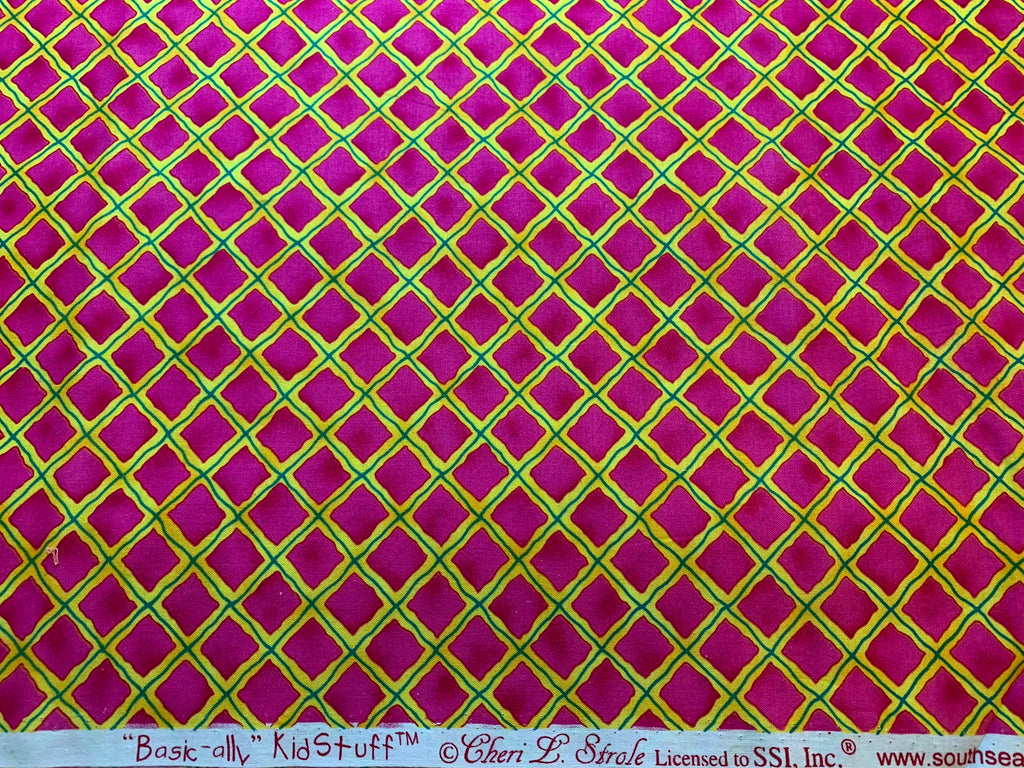 Yellow & Fuchsia Pink Diamonds Cotton Fabric Vintage 90's OOP by SSI