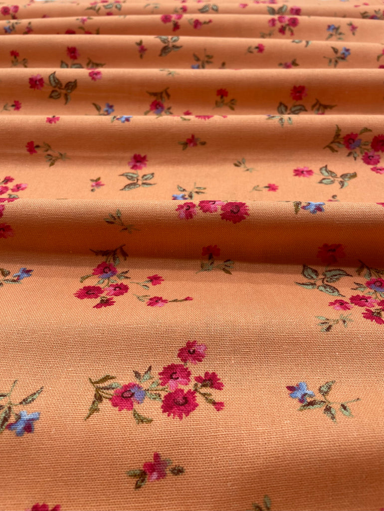 Peach with Floral Linen & Rayon Blend Fabric