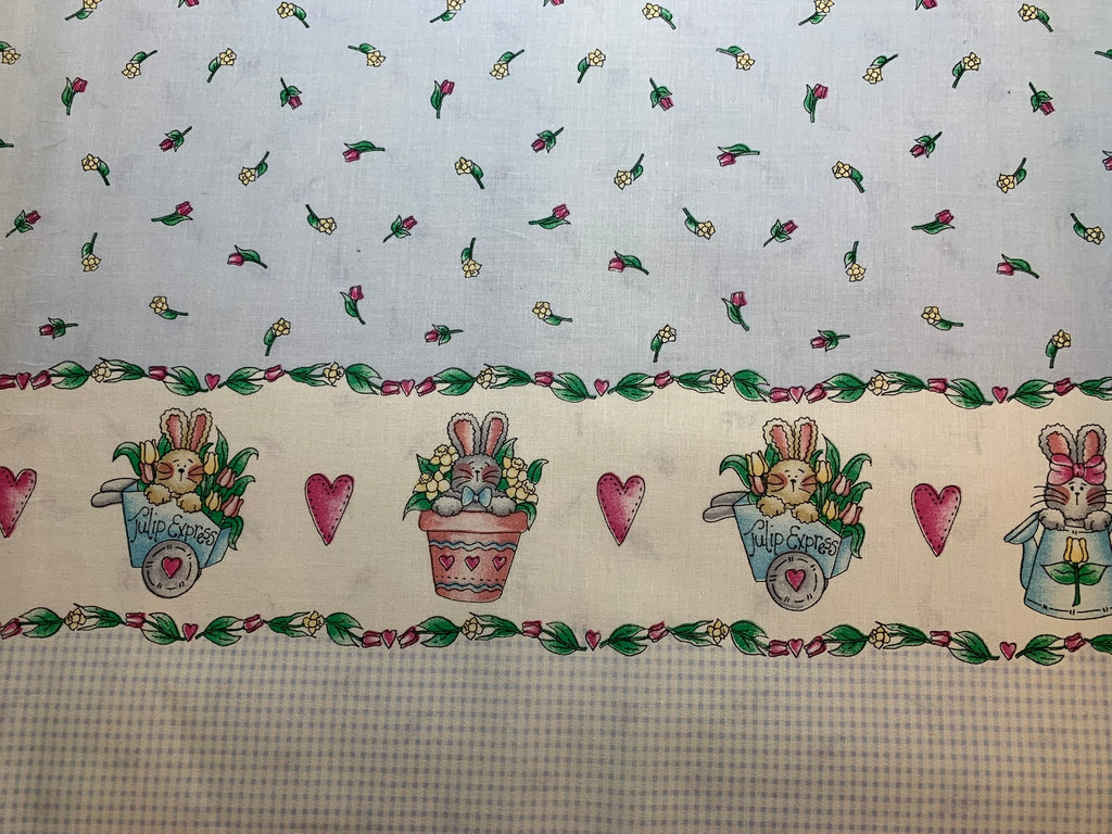 Bunnies & Tulips Border Print Cotton Fabric Vintage 90's OOP Marcus Brothers