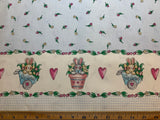 Bunnies & Tulips Border Print Cotton Fabric Vintage 90's OOP Marcus Brothers
