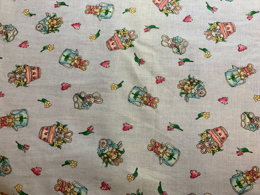 Bunnies & Tulips Cotton Fabric Vintage 90's OOP Marcus Brothers