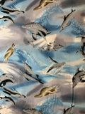 Sea Turtles & Dolphins Cotton Fabric Vintage 90's OOP Trans-Pacific Textiles