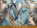 Sea Turtles & Dolphins Cotton Fabric Vintage 90's OOP Trans-Pacific Textiles