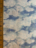 Blue Sky with Lightning Clouds Metallic Silver accents Cotton Fabric Vintage 90's OOP Timeless Treasures