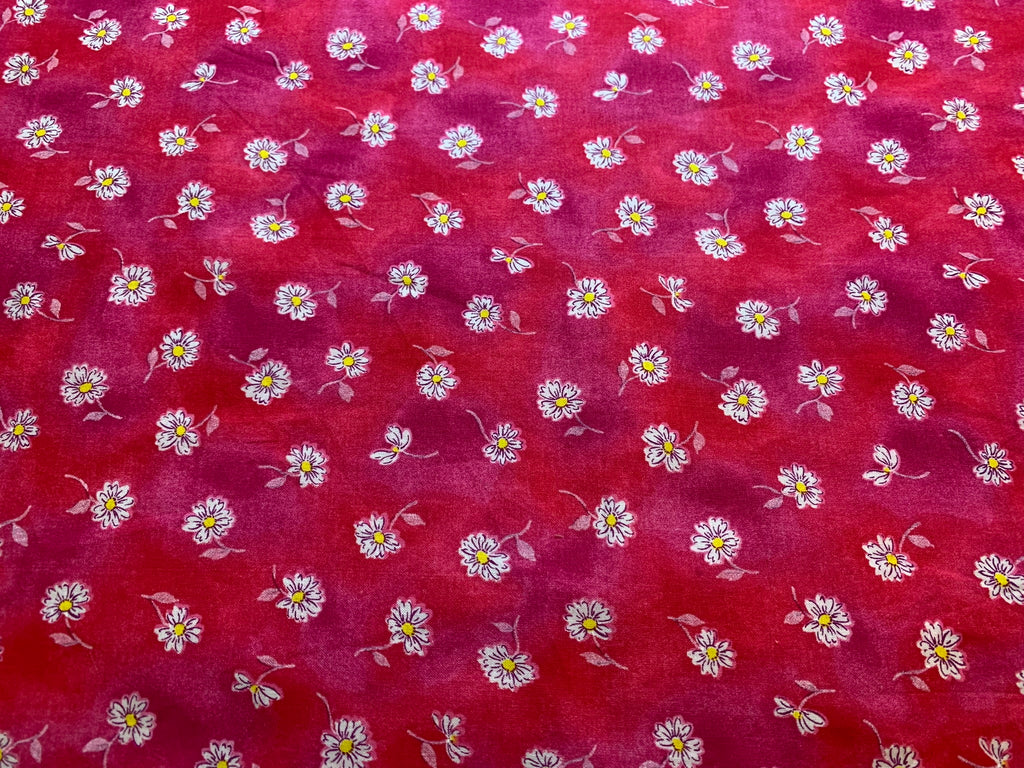 Fuchsia Pink with Daisies Cotton Fabric Vintage 90's OOP