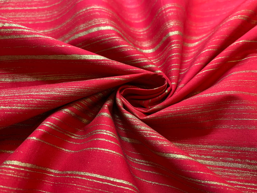 Gold Metallic Stripe on Red Batik 100% Cotton Fabric