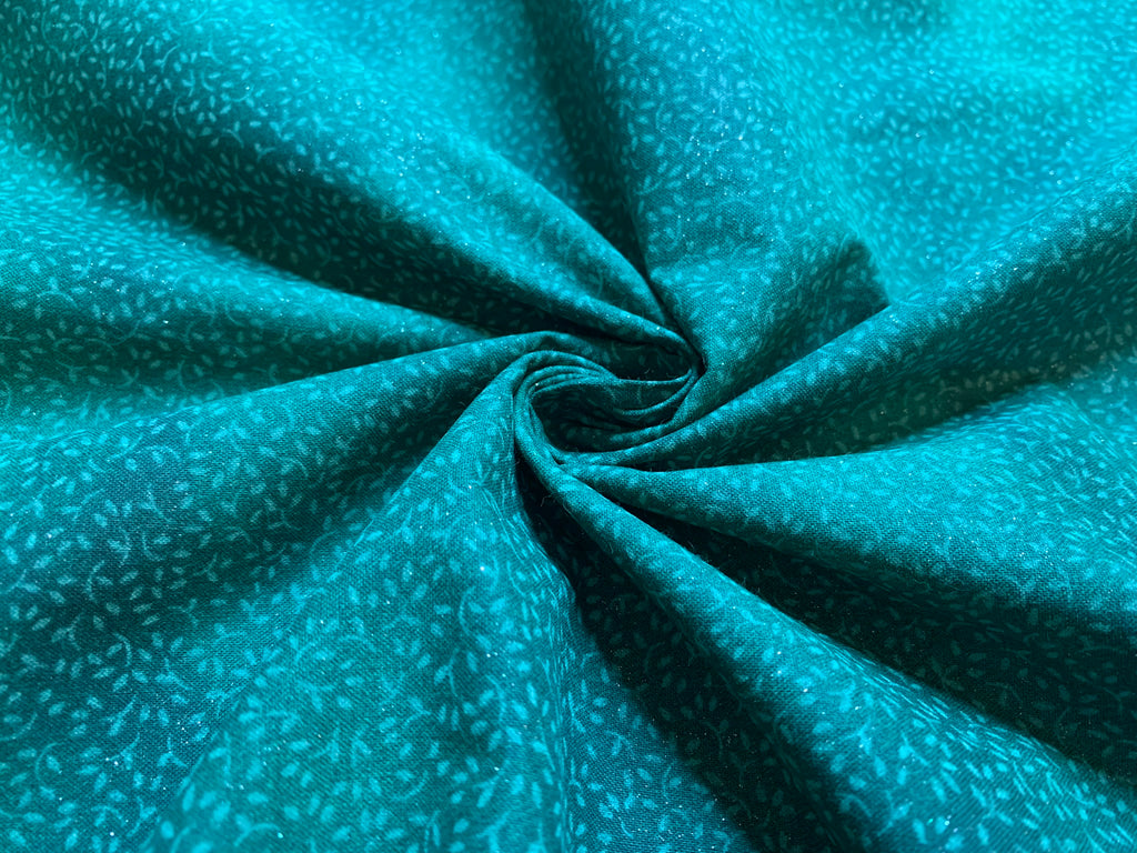 Tiny Leaves Glitter Hunter Green Cotton Fabric Vintage 90's OOP Blank Textiles