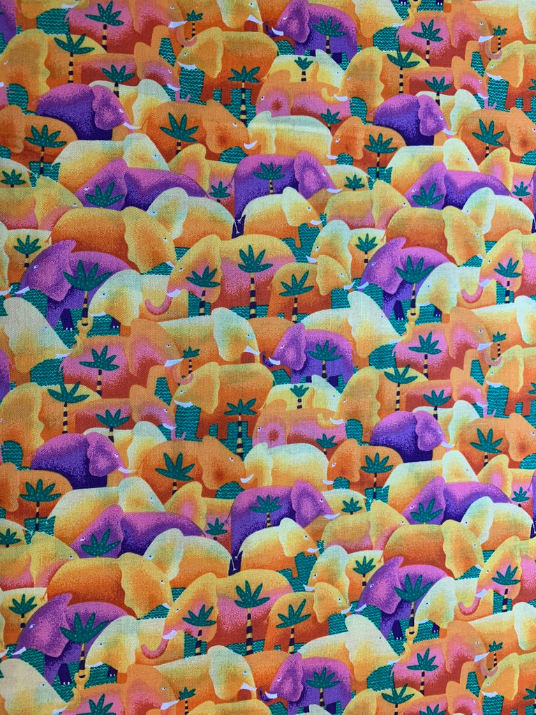 Elephants - Shared Earth Cotton Fabric Vintage 90's OOP Rose & Hubble