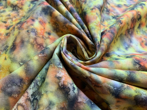 Yellow Orange Watercolor Batik Cotton Fabric Vintage 90s OOP