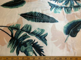Palm Fronds on Tan - Faux Silk Charmeuse Satin Fabric