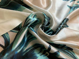 Palm Fronds on Tan - Faux Silk Charmeuse Satin Fabric