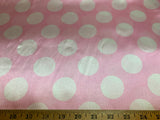 White on Pink Polka Dots - Faux Silk Charmeuse Satin Fabric