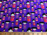 Japanese Geishas on Purple - Poly/Cotton Broadcloth Fabric