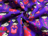 Japanese Geishas on Purple - Poly/Cotton Broadcloth Fabric