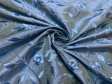 Blue with Embroidered Floral - Silk Dupioni Fabric