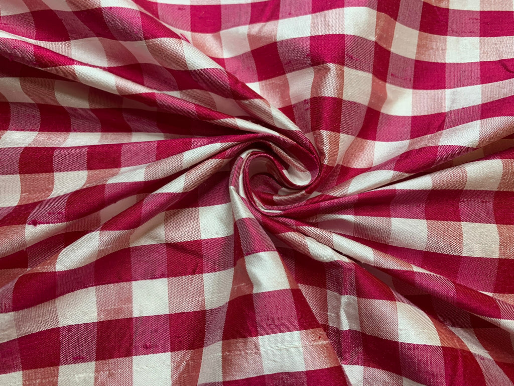 Red & White Checkered Gingham - Silk Dupioni Fabric