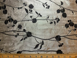 Silver with Embroidered Black Floral - Silk Dupioni Fabric