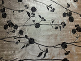 Silver with Embroidered Black Floral - Silk Dupioni Fabric