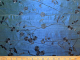 Deep Peacock Blue with Embroidered Black Floral - Silk Dupioni Fabric